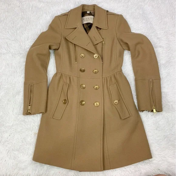 Wool Coat Burberry Trench Gold Buttons Burberry Trench Coat With